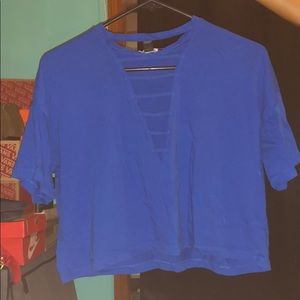 Blue crop top with open in the front